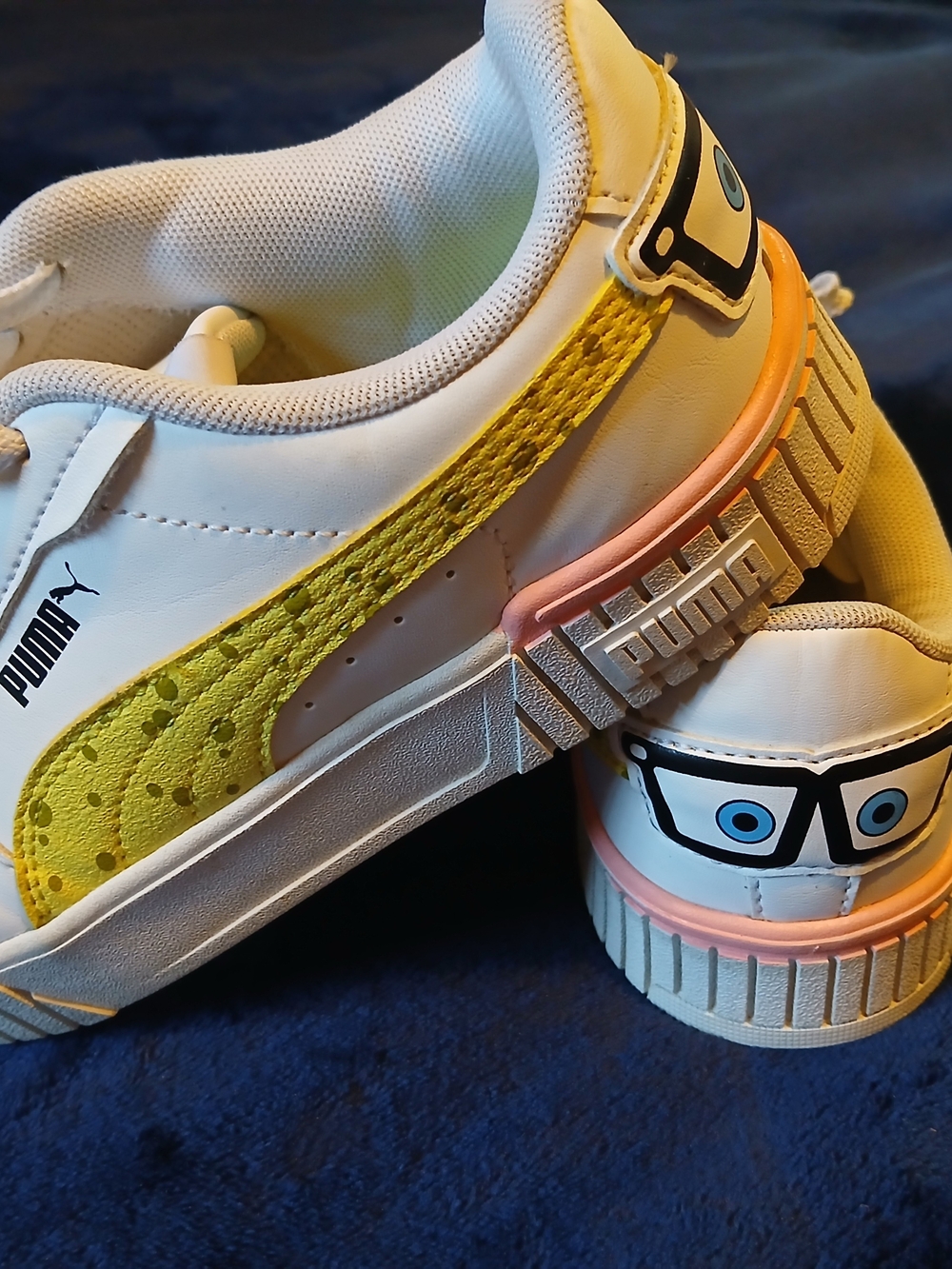 Girl's Spongebob Puma Sneakers with Yellow Stripe and Pink Heel Trim